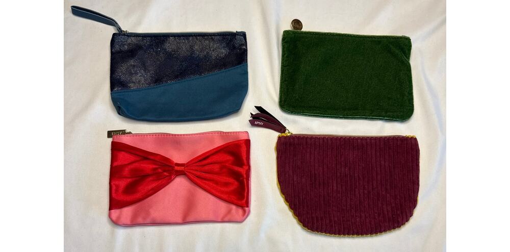 Ipsy Bag Bundle Lot of 4 Red Bow Blue Pink Maroon Green
